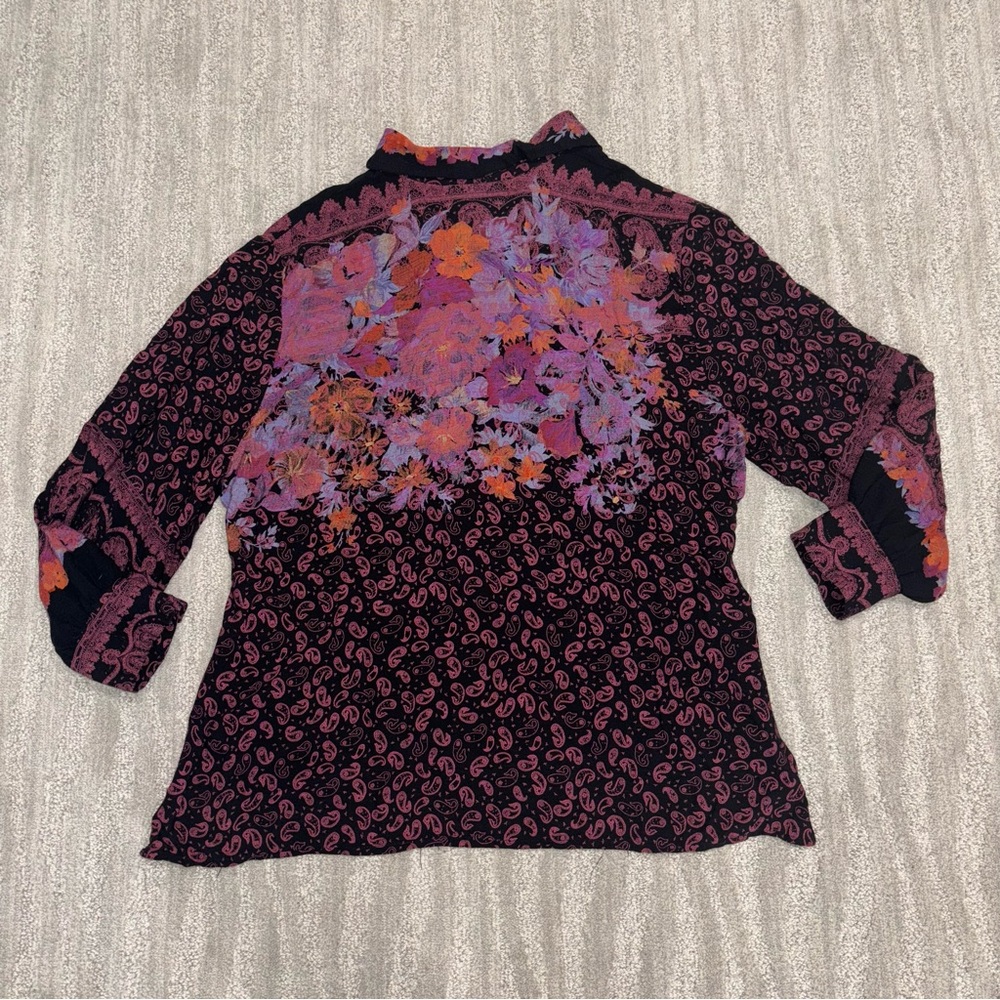 Vintage AC Sport Boho Paisley Button Up Long Sleeve Blouse Women’s Size L - Picture 2 of 5